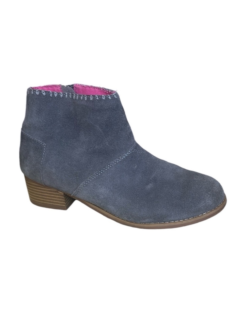 TOMS Side Zip Ankle Boot Bootie Grey Suede Pink Lining Women Size 6